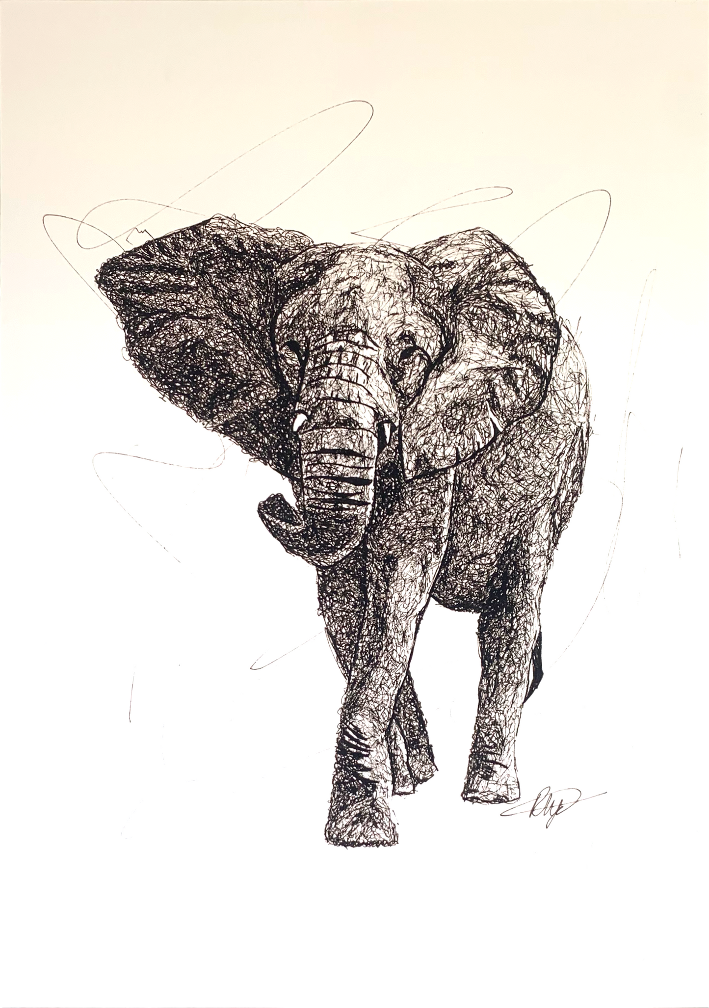 Elephant Scribble Giclée Print
